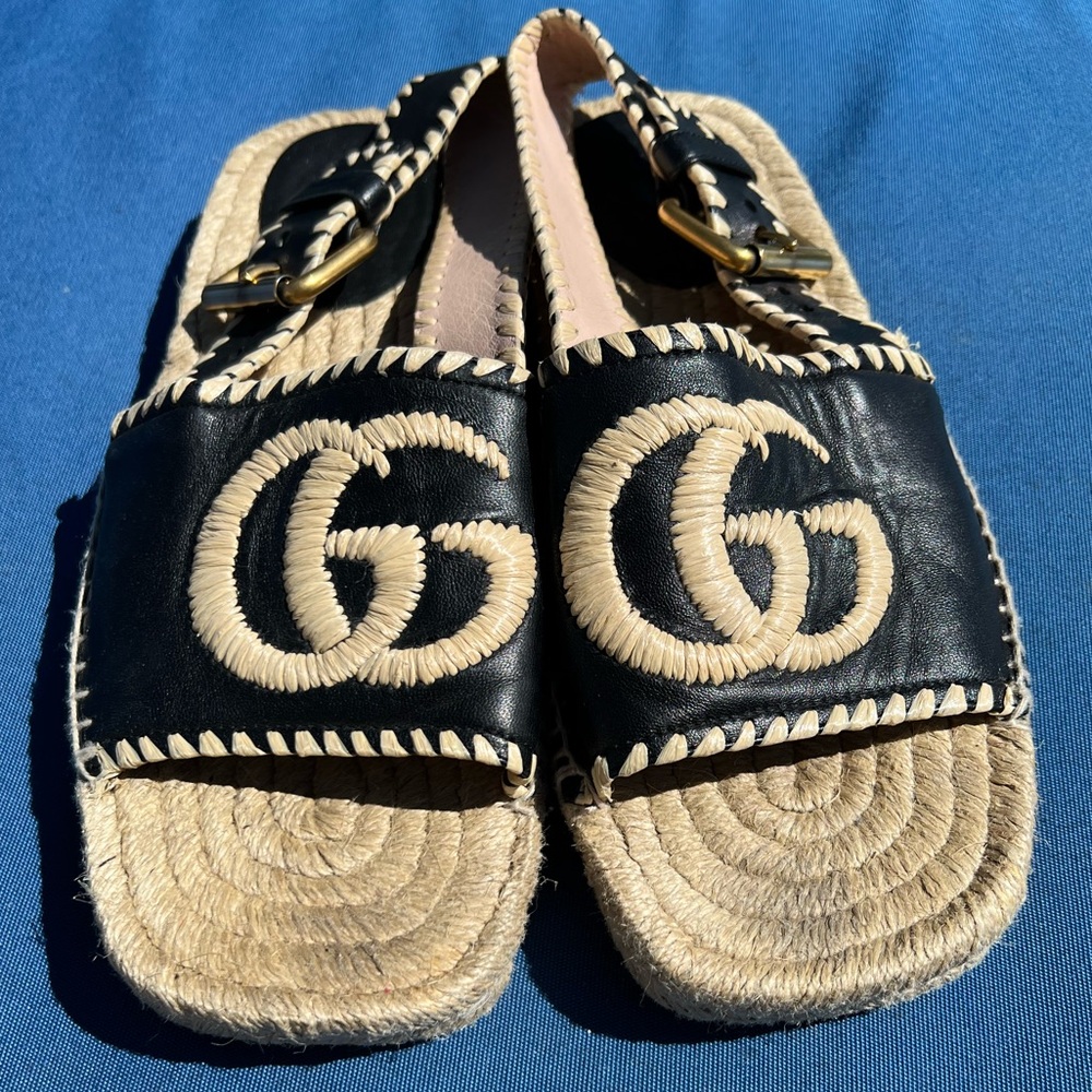 Gucci Marmont Espadrille Slide Sandals with GG & Gold Buckle Size 36 - Picture 6 of 10